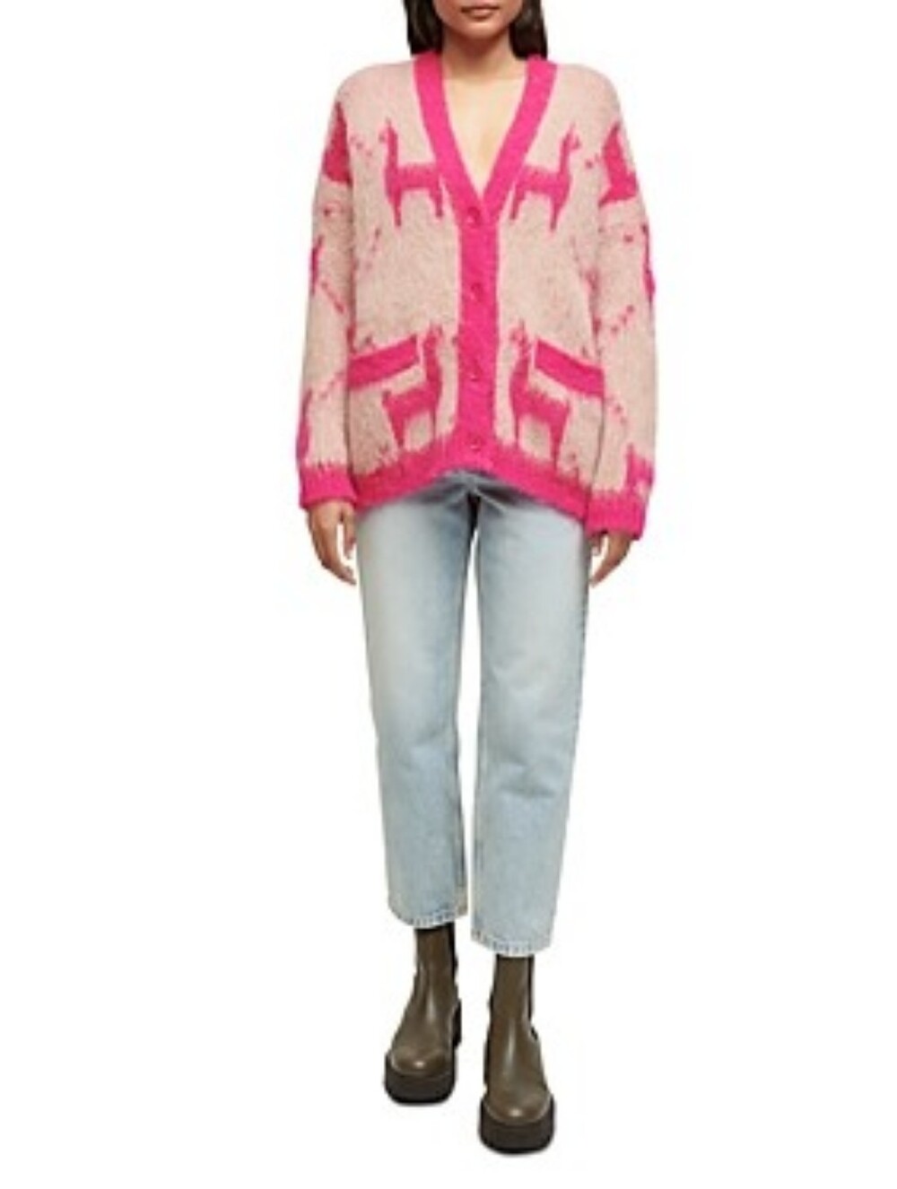 RARE Maje Paris My lama Graphic Llama Pink Mohair Blend Cardigan - Size 2